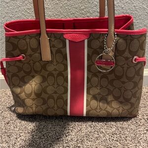 Coach Brown and Pink Signature Tote Bag